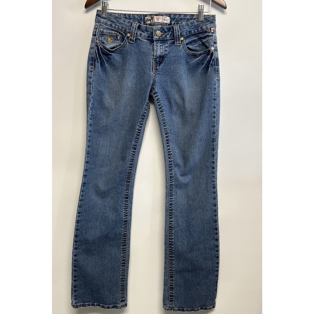 Y2K Mecca Bootcut Jeans Womens Low Rise Stretch Hip Hop 30x31 7/8 Glitter Pocket - Picture 2 of 13